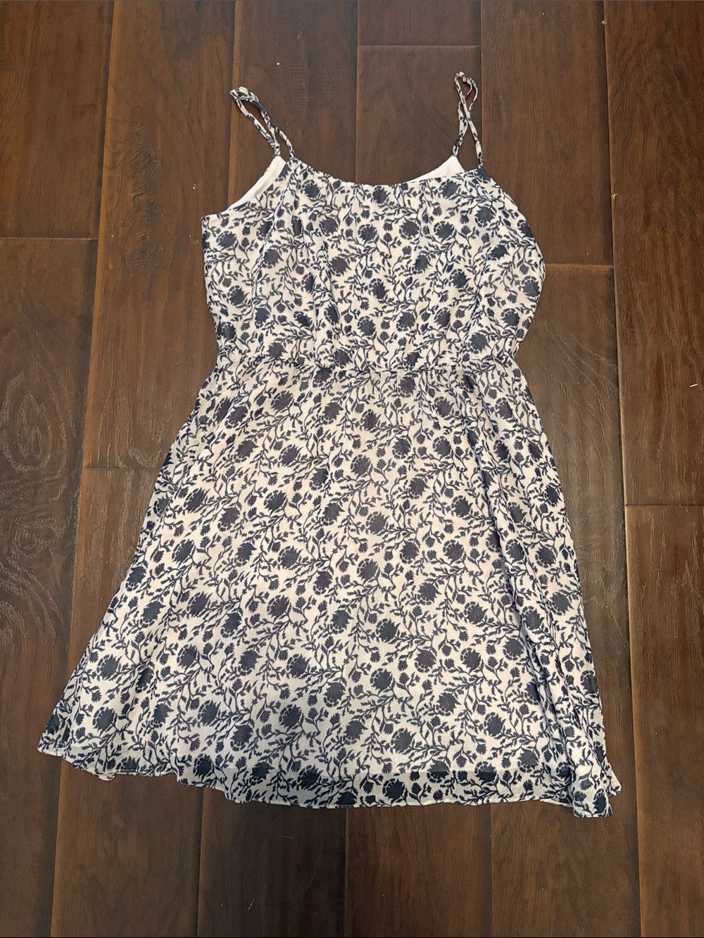 LOFT White and Navy Floral Spaghetti-Strap Dress